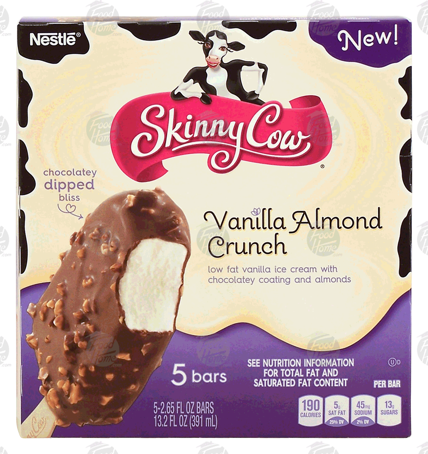 Nestle Skinny Cow vanilla almond crunch; low fat vanilla ice cream w/chocolatey coating and almonds, 5-count Full-Size Picture